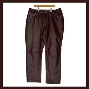 VTG Newport News Jeanology Womens Y2K Leather Pants Size 14P Brown Grunge Moto